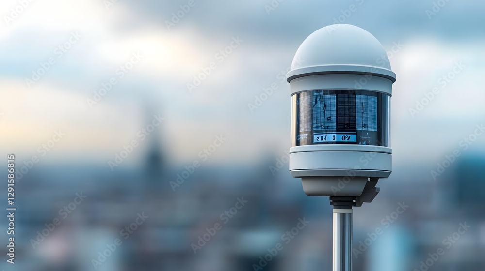 Poster close-up view of meteorological monitoring station measuring environmental conditions