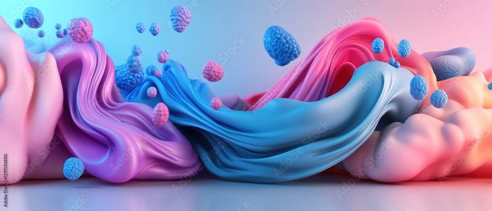 Poster group of colorful liquids in various containers on a bright background