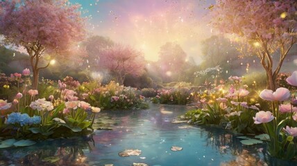 Bright and Unique Spring Landscapes. Colorful Background with Flowers, Greenery, and Nature's Freshness for Inspiration and Spring Vibes