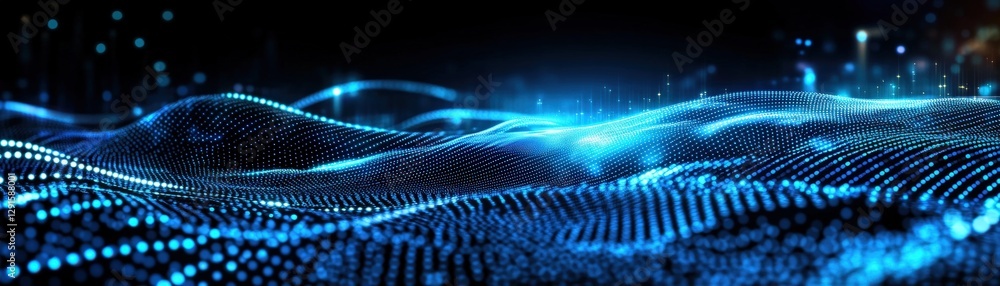 Poster abstract technology background featuring blue lines and dots on a digital canvas with interconnected