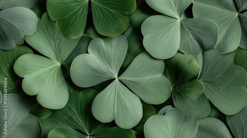 Poster a flat lay of lush green clover leaves forms a complex pattern, perfect for seasonal themes and vari