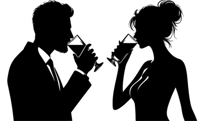 silhouette of a couple drinking wine