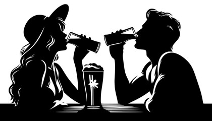silhouette of a couple drinking wine