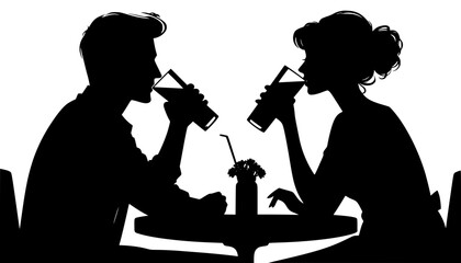 silhouette of a couple drinking wine