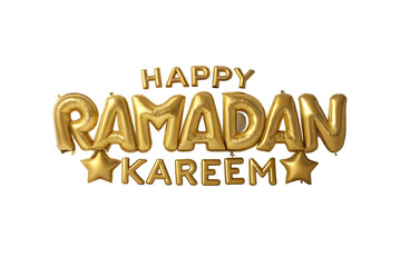 Happy Ramadan Kareem Golden Balloon Text with Stars &ndash; Isolated on White Background as Transparent. PNG. AI GENERATED