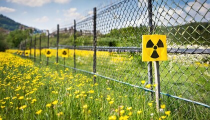 A fenced-off area due to radiation next to the country road. Generated with AI