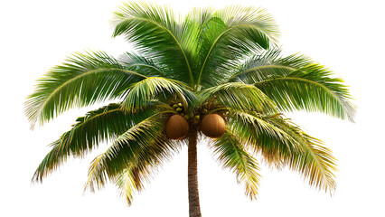 a tropical palm tree with green fronds and coconuts hanging from its branches