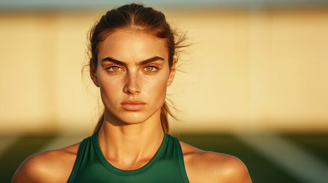Confident athlete captured in golden hour, showcasing determinat
