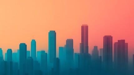 Obraz premium Vibrant Cityscape Silhouette with Atmospheric Gradient Colors Portraying Air Levels