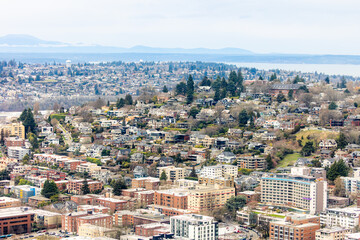 Fototapeta premium Aerial Panoramic View of Seattle Neighborhoods