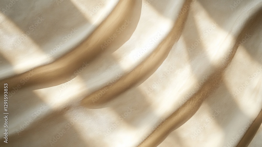 Poster soft light creates gentle patterns on a textured surface, highlighting curves and shadows in a seren