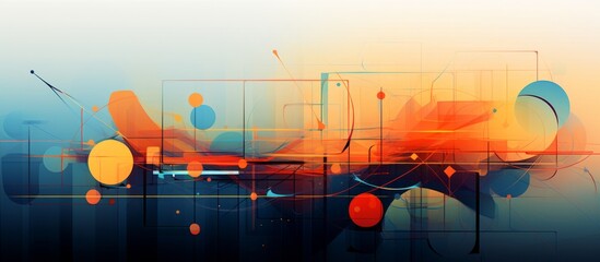 Geometric shapes and lines are creating a modern abstract background with orange and green colors