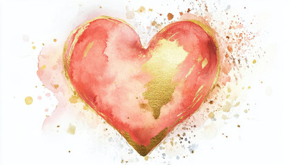 Soft watercolor heart with subtle gold foil effect, radiating warmth and love, perfect for romantic themes and artistic expressions