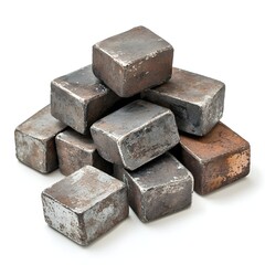 Stacked Iron Cubes on Plain Background