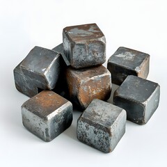 Rustic Industrial Metal Blocks on White Background