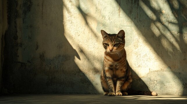 Close-Up Photo of a Domestic Cat Sitting on Floor
