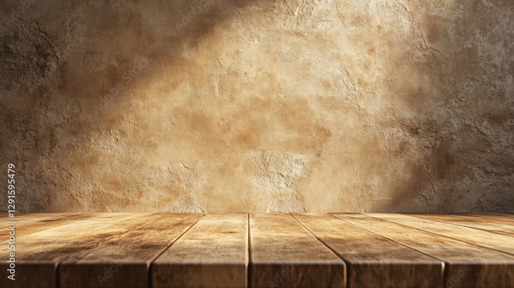 Poster wooden table with a light source and a photo displayed on its surface in a cozy indoor setting