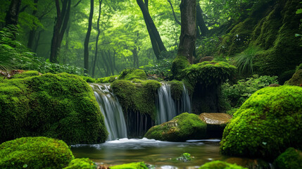 Cascading Waterfall in a Lush Green Forest