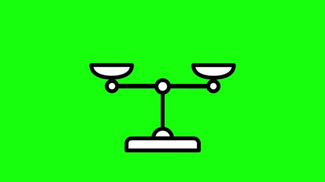 Scales icon, animation of a scales symbol of equality, justice, rights. HD video with chroma key, green screen for transparent background.
