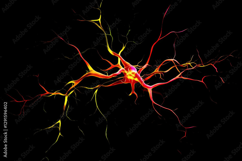 Poster this vibrant display illustrates the complex structure of a neuron, highlighting the connections and