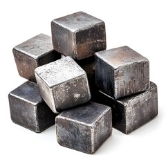 Stacked Iron Cubes on White Background Reflecting Industrial Strength and Simplicity