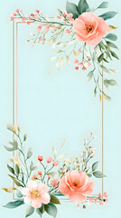 Filled with delicate flowers, a light green background with a white rectangular frame and border in the center of an empty space
