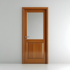Sleek Wooden Door with Glass Panel and Dual Handles in Bright Interior