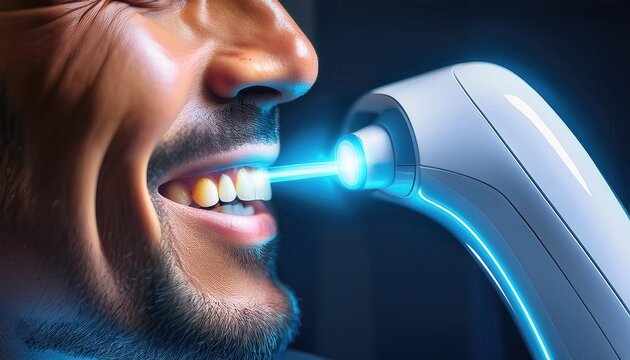 A dental professional uses cutting edge equipment to enhance a patients oral care experience.