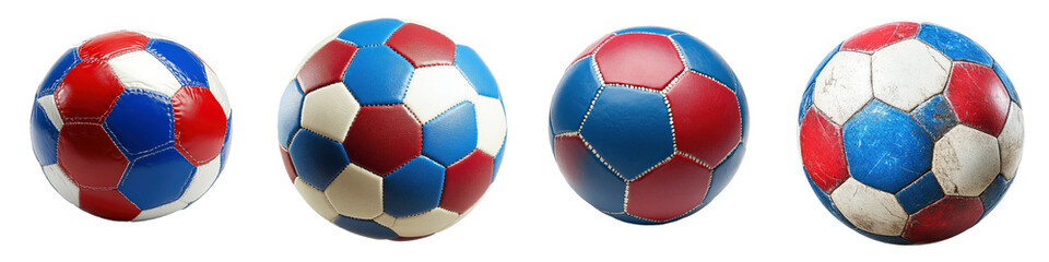 Fototapeta premium Red White Blue Soccer Balls – Football Equipment Set