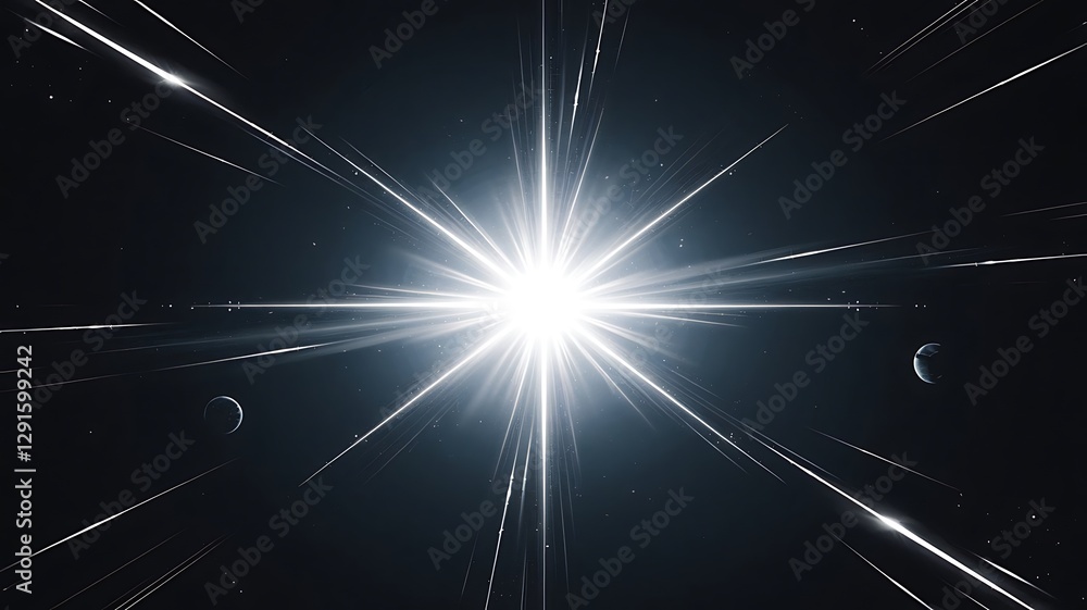 Poster bright lens flare effect on black background. light rays radiate from center. abstract design. excel