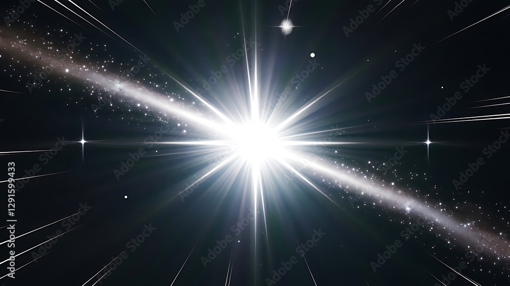 Poster bright lens flare effect on black background. light rays radiate from center. abstract design. excel