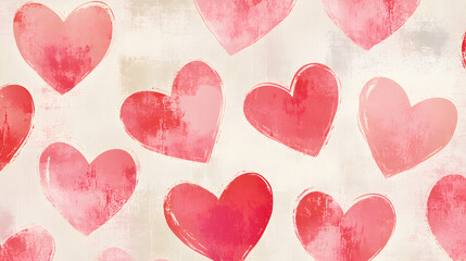 Fototapeta premium pattern vector background with pink and red hearts on a soft pastel canvas 