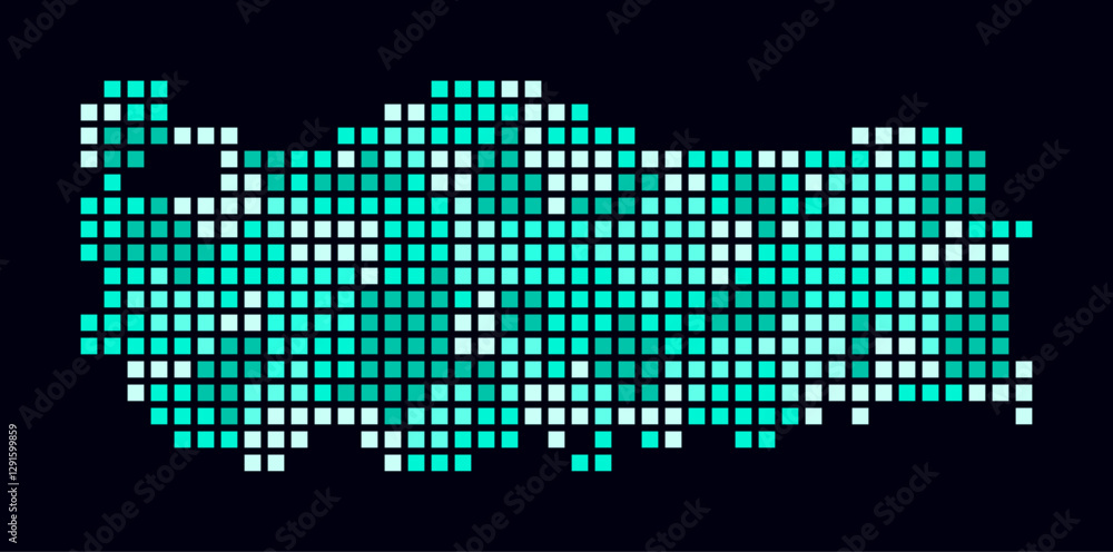 Poster turkey dotted map. digital style map of the country on dark background. turkey shape with square dot