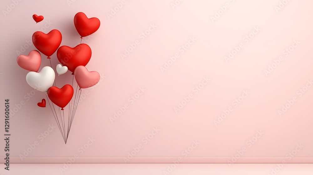 Aufkleber glowing red heart shaped balloons floating effortlessly on a soft pastel pink gradient background cr