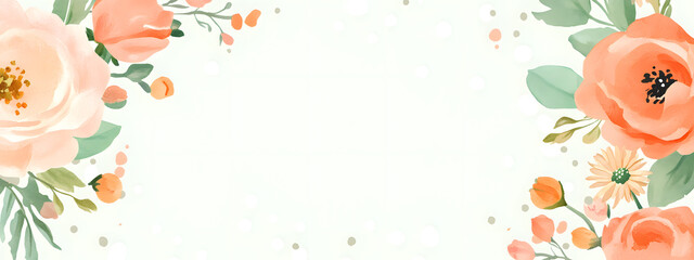 Filled with delicate flowers, a light green background with a white rectangular frame and border in the center of an empty space
