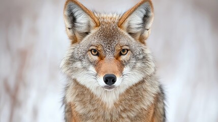 Naklejka premium Coyote portrait, winter forest background, wildlife photography, nature