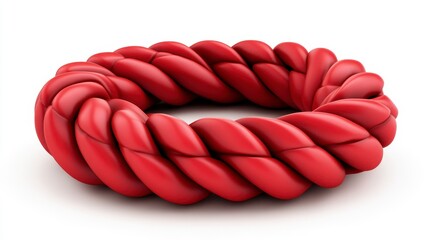 3d Render of a Thick Red Braided Rope in a Circle on White