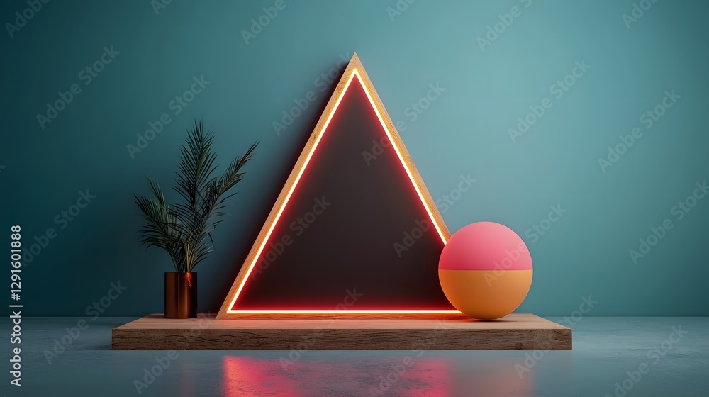 Poster glowing triangular neon shapes symmetrically positioned on both edges creating a moody futuristic sy