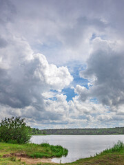 Cloudy sky with a lake in the background