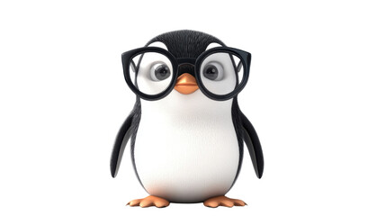 Obraz premium Funny 3d penguin with glasses isolated on white background 