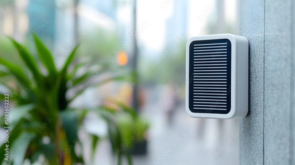Aufkleber close-up of an air sensor with digital readings indicating high pollution levels