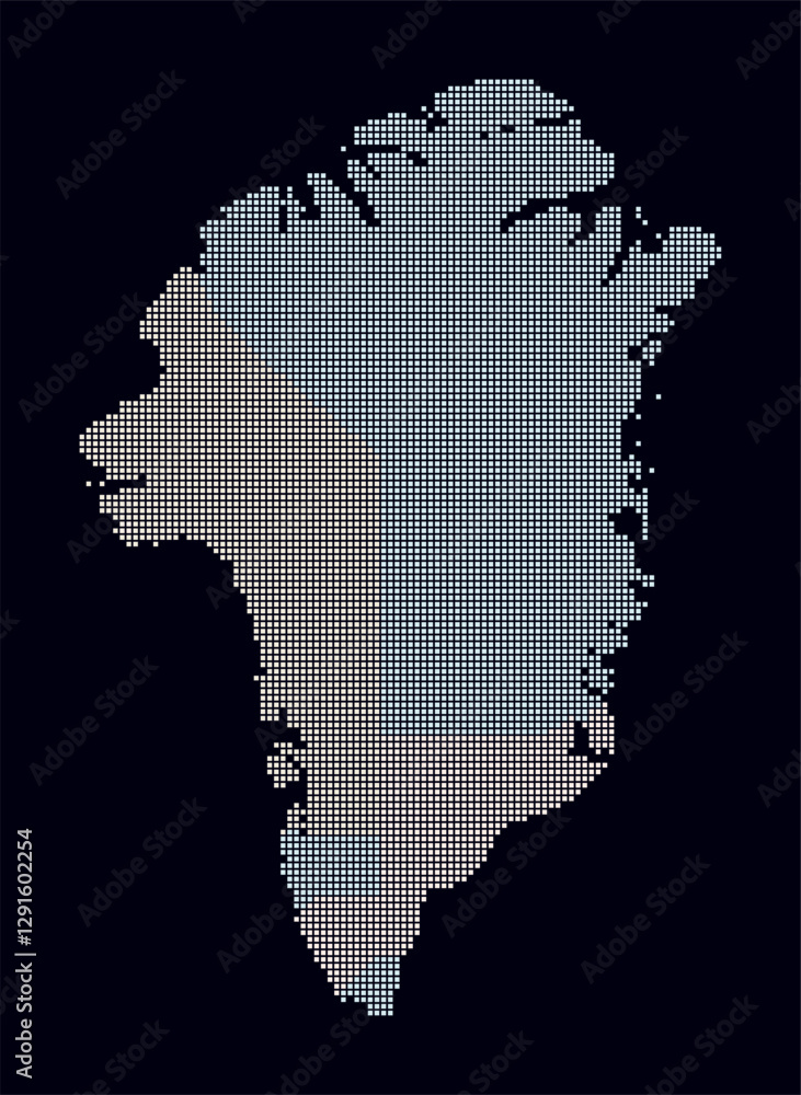 Poster greenland dotted map. digital style map of the country on dark background. greenland shape with squa