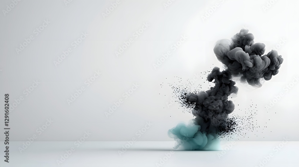 Poster gradient monochrome fade with abstract ink drops creating a minimal explosion effect dramatic black 