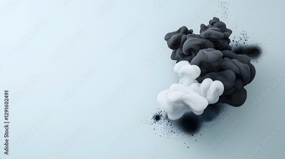 Poster gradient monochrome fade with abstract ink drops in a serene minimal and visually striking compositi