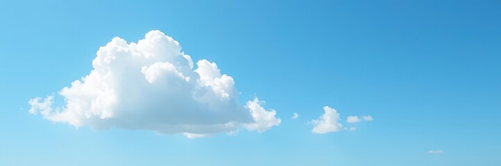 Naklejka premium Fluffy white cloud with wispy tendrils against a bright blue sky background, blue sky, serene atmosphere, airy texture
