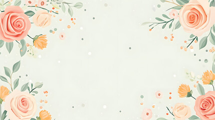 Filled with delicate flowers, a light green background with a white rectangular frame and border in the center of an empty space
