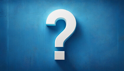 white question mark at blue concrete grunge wall