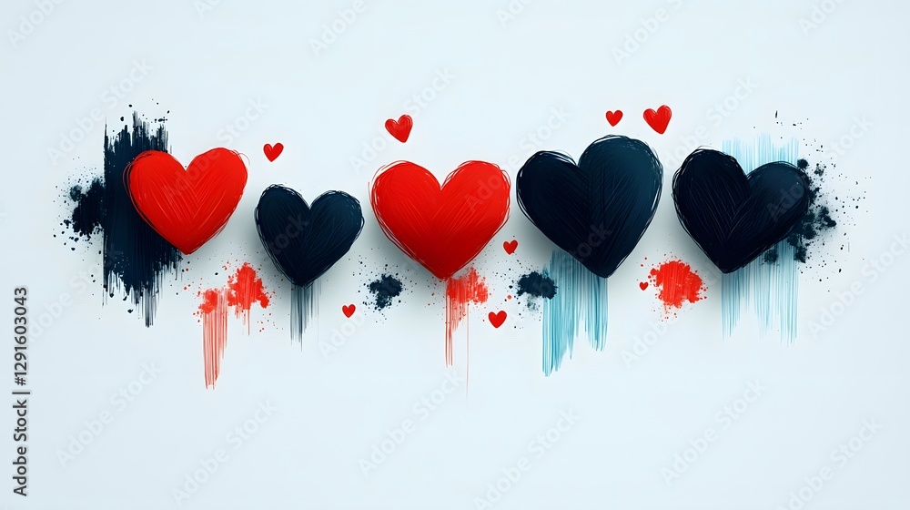 Poster hand drawn hearts and stars floating symmetrically on a light sketchy background modern minimalist w