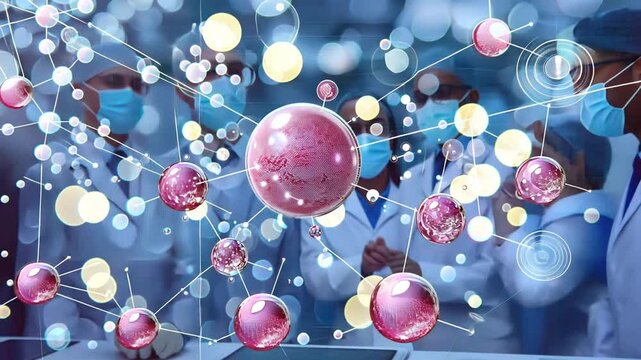 AI-driven nanomedicine research lab, scientists using smart nanoparticles for targeted drug delivery, holographic molecular breakdowns.