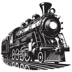 Silhouette Classic Of Vintage Steam Train Locomotive Vector In White Background 22